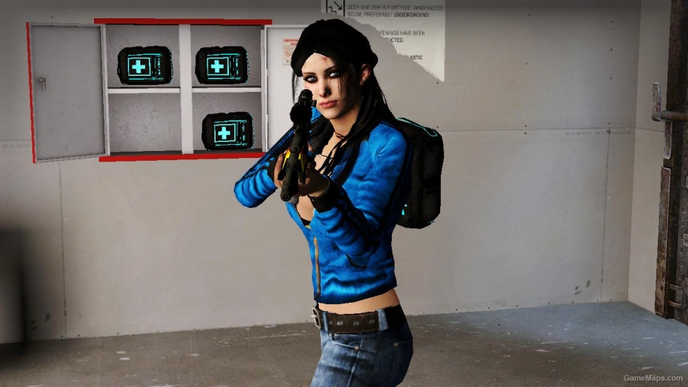 L4D1-Sexy Zoey Blue Leather Jacket