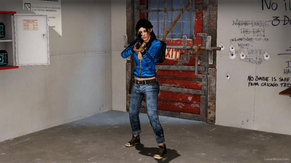 L4D1-Sexy Zoey Blue Leather Jacket
