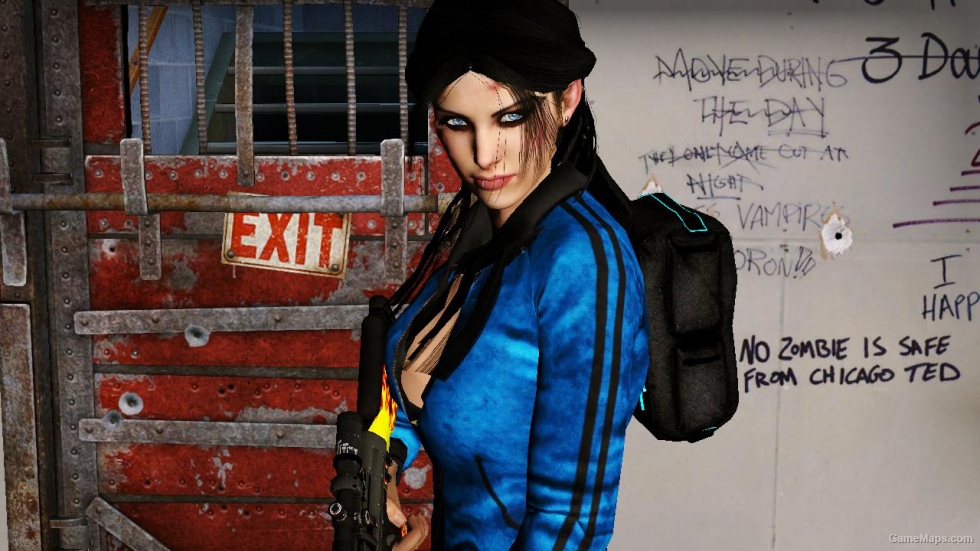 L4D1-Sexy Zoey Blue Leather Jacket