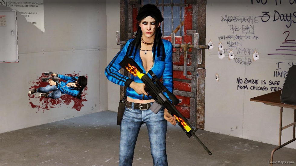 L4D1-Sexy Zoey Blue Leather Jacket