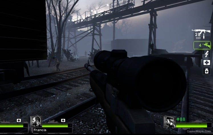 10 slots, 2 guns, infinite ammo - AK47 and a scary, scary hunting rifle. 10 slots, 2 guns, infinite ammo