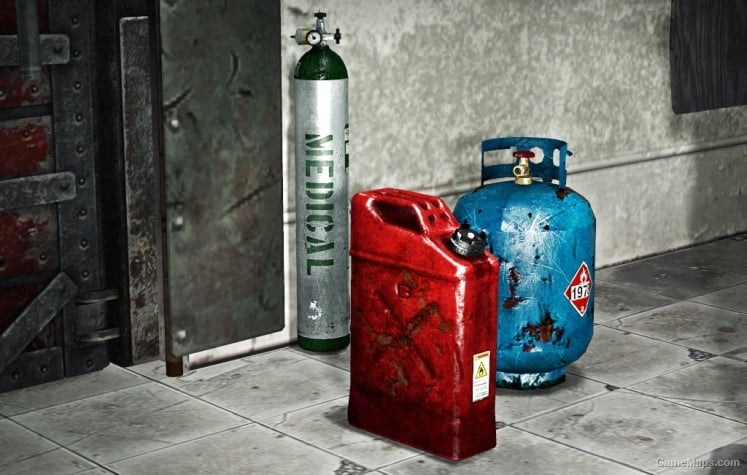 Detailed Rusty Jerrycans, Propane and Oxygen Tanks