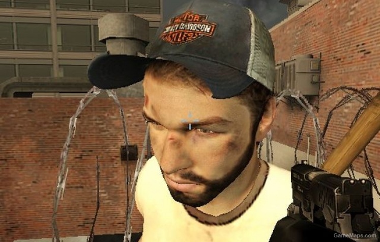 Ellis head with beard and Harley Davidson cap
