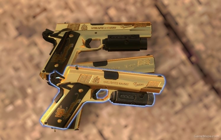 Pistol, Springfield 1911 custom gold (arby26 anims)