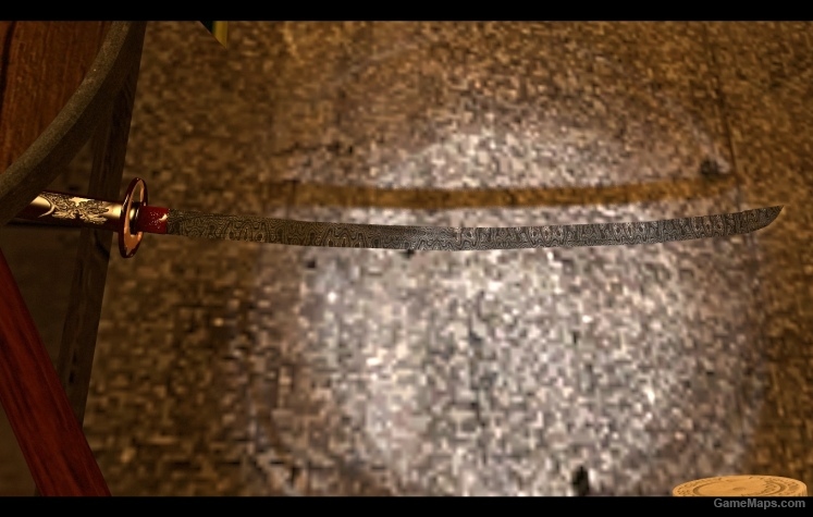 Red damast sword fixed with blood splatters now