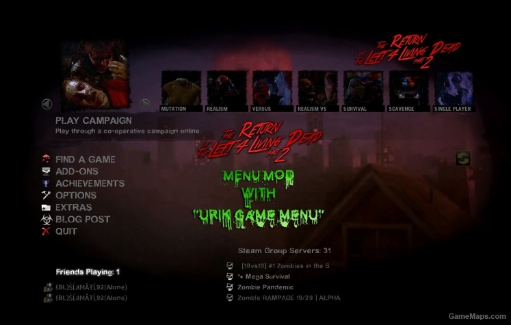 the Return of the Left for Living Dead part 2 Menu Mod