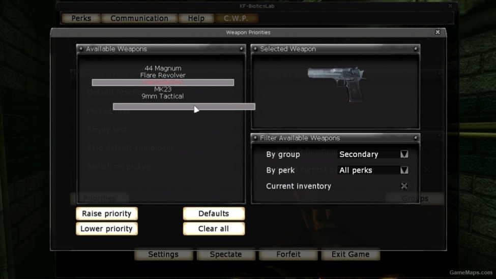 Custom Weapon Priorities Killing Floor Gamemaps