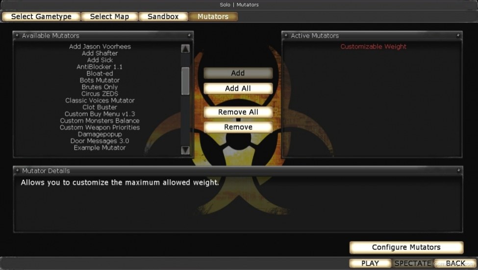 Customizable Weight Killing Floor Gamemaps