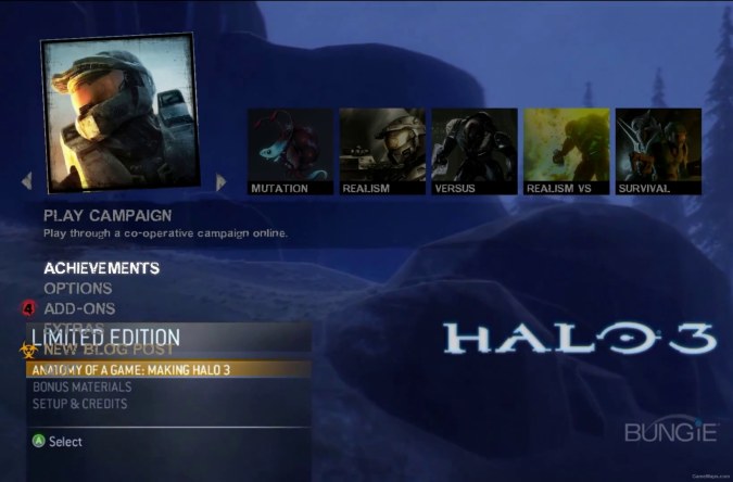 Halo 3 Special Disk Menu